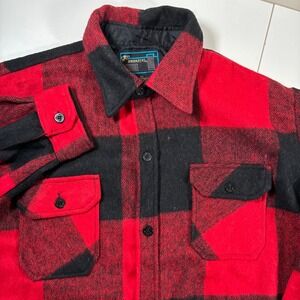 True Vintage Bronzini Flannel Shacket 2XL Red Black Buffalo Plaid Wool Linen